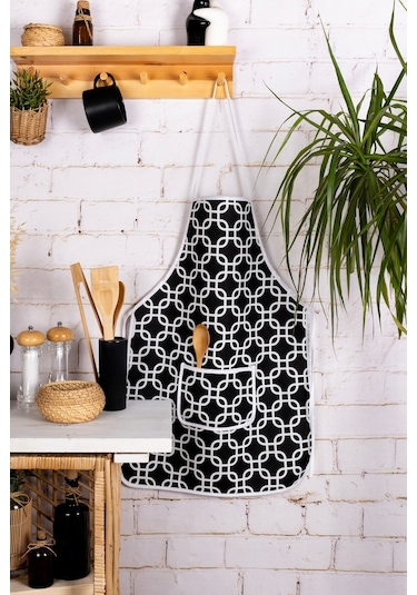 6 Parça Mutfak Seti & Mutfak Önlüğü , Fırın Eldiveni , 2li Tutacak , Organizer Poşetlik , Demlematiksiyah Zincir