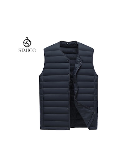 Erkek Kaz Tüyü Pamuklu Yelek, Isı Üreten İç Katman, Kolsuz Pamuklu Ceket, Pamuklu Mont, Sonbahar Ve Kış. Mavi