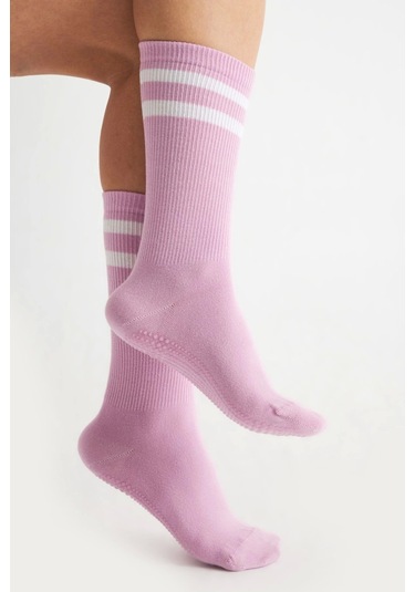 Bambu Kadın Lila Kaydırmaz Taban Silikon Baskı Yoga Fitness Pilates Bale Dans Tenis Çorabı Çok Renkli