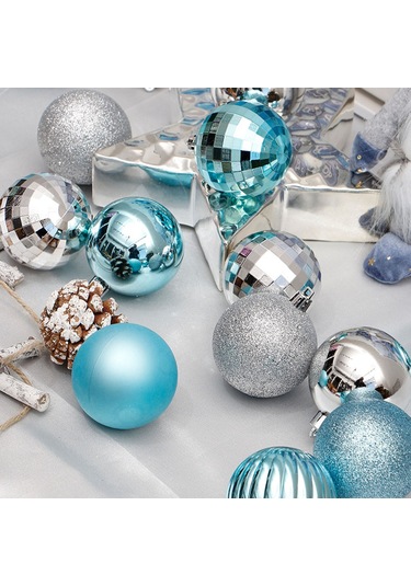 Vkemall Mavi Noel Topları Seti 4cm - 34 Adet Polistiren Ağaç Dekorasyonu