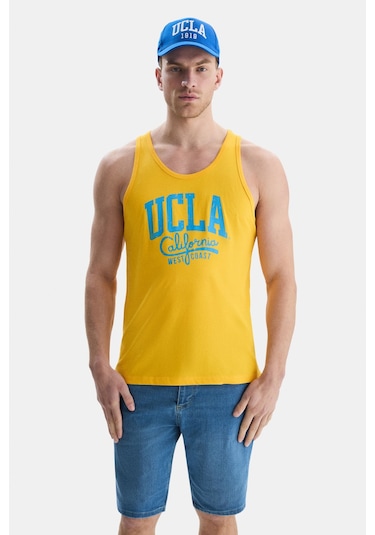 Ucla Pebble Sarı Sıfır Kol Baskılı Oversize Erkek Tshirt Sarı