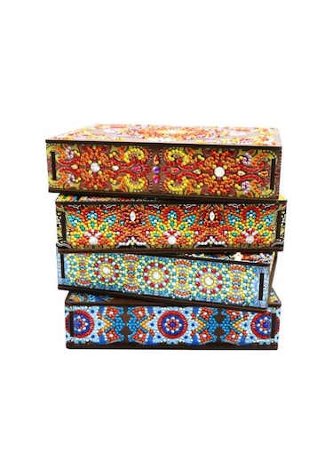 Dıy Elmas Boyama Saklama Kutusu Seti Köpüklü Toz Geçirmez Nakış Çapraz Dikiş Ahşap Kutu D