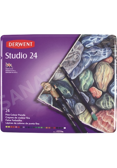 Derwent Studio Pencils Kuruboya Kalemi Teneke Kutu 24 Renk