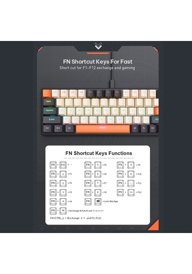 Wezone Gk-690 68 Tuşlu Mekanik Klavye - Beyaz & Pembe Renk, Kırmızı Aks, 5 Renkli Aydınlatma