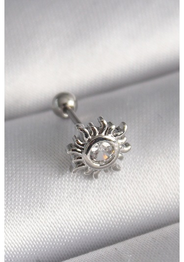 Kaldeon Gümüş Renk Zirkon Taşlı Güneş Tragus Piercing - Ebj241123w29430 Diğer Çok Renkli