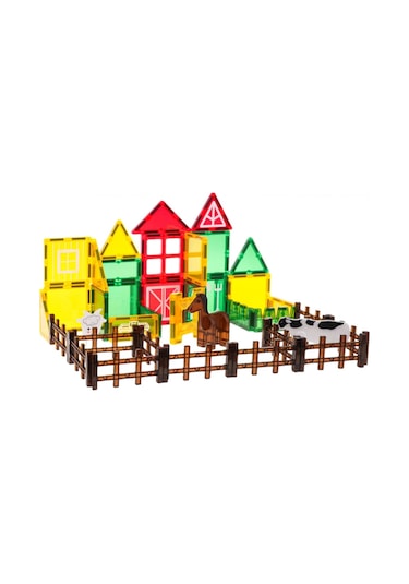 Manyetik Tiles Renkli 46 Parça Manyetik Yapı Çiftlik Magnetic Bloklar