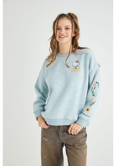 Hello Kitty Lisanslı Baskılı Kalın Oversize Fit Sweatshirt Renkli