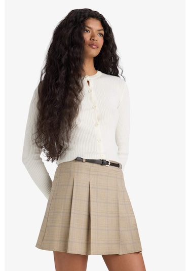 Defacto A Kesim Kareli Normal Bel Mini Etek F9112ax25aubn226 Kahve