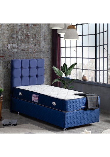 Setaymobilya Baza, Duke Lacivert Tek Kişilik Baza + Başlık+ Ortopedik Yatak
