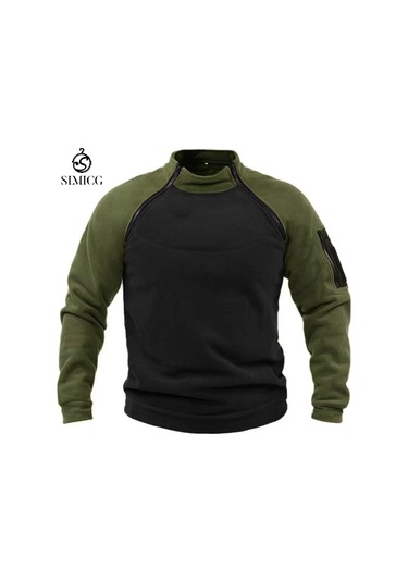 Erkek Bol Çift Kollu Dik Yaka Sıcak Nefes Alabilen Sweatshirt Ordu Yeşili
