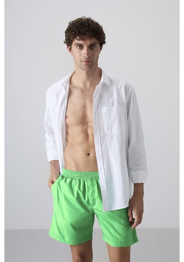 Tommylife Neon Yeşil Hızlı Kuruyan Standart Fit Erkek Deniz Şortu - 81237