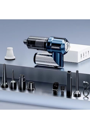 Yeni 16000pa Güçlü Portatif Vakumlu Ve Üflemeli Katlanabilir Araç Içi Süpürge Pro Hl-133 Mavi