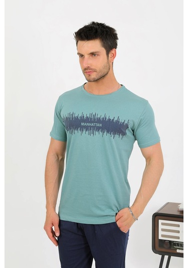 Akbeniz Erkek Pamuk Kısa Kol Pijama Takım Suyeşili 6875 Su Yeşili