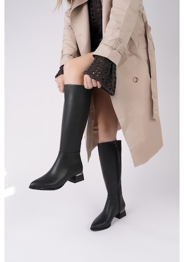 Muggo Collie Sivri Burun Yandan Fermuarlı Topuklu Kadın Çizme siyah