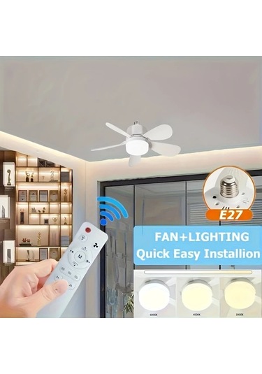 Xuweiwei Beyaz 1 Adet Modern Tavan Vantilatoru Isikli Uzaktan Kumandali 3 Hizli Sessiz E26 E27 Vidalı Fan Yatak Oturma Mutfak Icin 3 Renkli Karartma