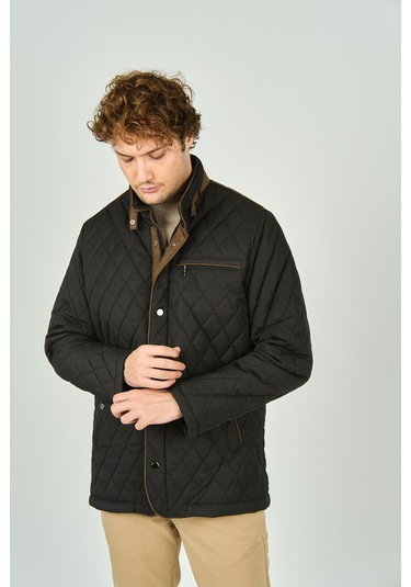 Daynax Erkek Dik Yaka Fermuar Ve Çıtçıt Kapamalı Kapitone Kaban 1000 Koyu Yeşil Koyu Yeşil