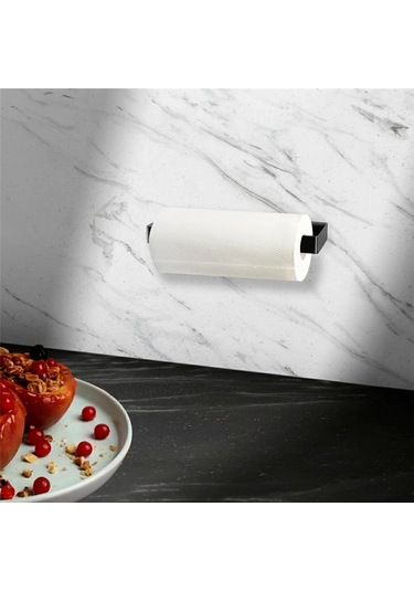 Metal Siyah Model Yapışkanlı Vidalı Uzun Havlu Kağıt Asacağı Peçetelik Diğer