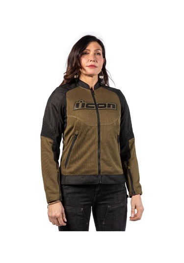 Icon Womens Overlord 3 Mesh Camo Korumalı Kadın Motosiklet Montu Siyah Yeşil