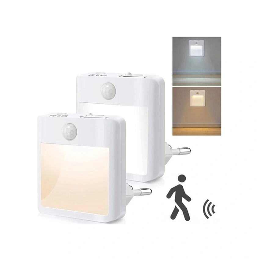 Fastbuy Döresshop Sensörlü Led Gece Lambası - 2'li Paket, Otomatik Açma/kapama, Ayarlanabilir Parlaklık Beyaz Beyaz