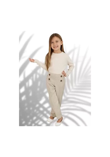 Ekose Pantolonlu Krem Renk Kız Çocuk Takım KREM