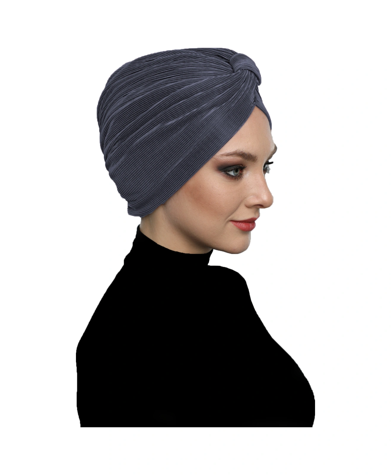Çapraz Plise Bantlı Astarlı Koyu Gri Hazır Türban Tesettür Havuz Bonesi Koyu Gri