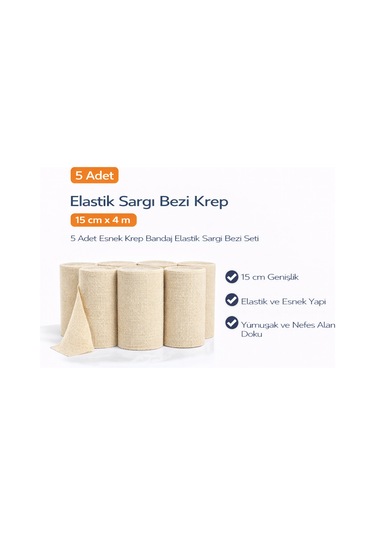 Elastik Sargı Bezi Krep 15 Cm X 4 M 5 Adet Esnek Krep Bandaj Elastik Sargı Bezi Seti