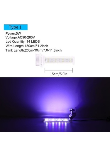 My Topped 22cm Akvaryum Klips Led Aydınlatma, Mavi Beyaz, Balık Ve Mercan Renkleri, Uygun Farklı Akvaryumlar İçin