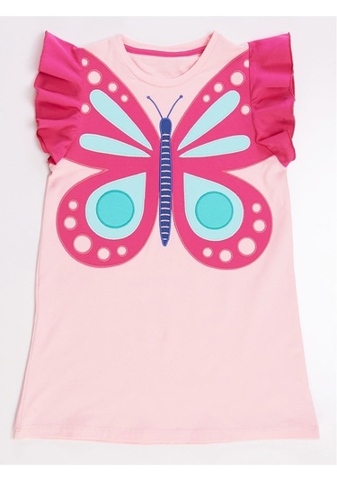 Denokids Mushi Pembe Kelebek Kız Elbise Pembe