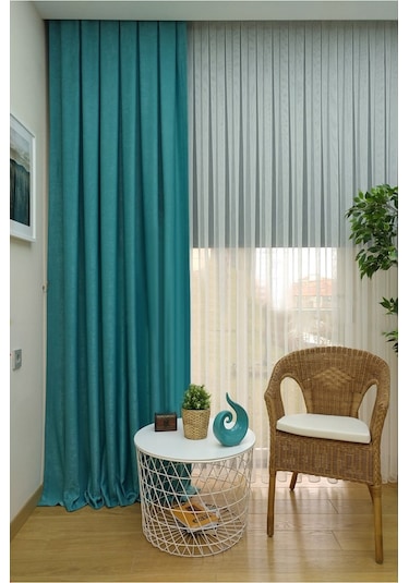 Evdepo Home Açık Petrol Düz Renk Soft Fon Perde Tek Kanat (507268531) Turkuaz