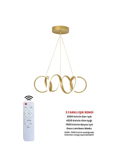 Ransom Kumandalı Dimmerli Kıvrım Ledli Avize Gold Kasa Gold