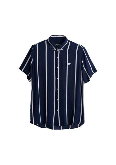 Bad Bear Sergio Erkek Lacivert Çizgili Kısa Kollu Gömlek Lacivert