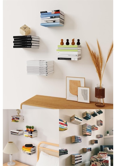 Görünmez Dekoratif Sihirli Duvar Kitaplığı Dayanıklı Metal Kitaplık Duvar Rafı 4 Adet Diğer