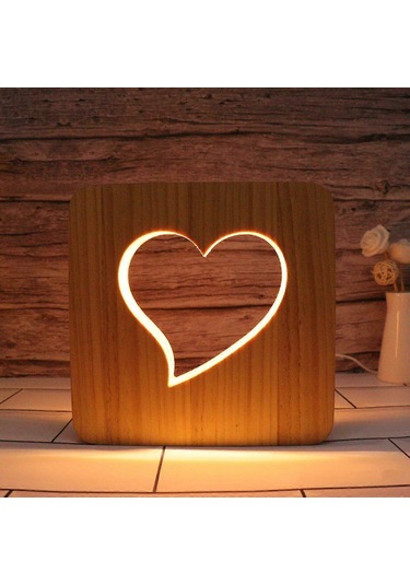 Kalp Şeklinde Led Gece Işığı Masif Ahşap Düşük Enerji Anahtar Ana Çok Renkli