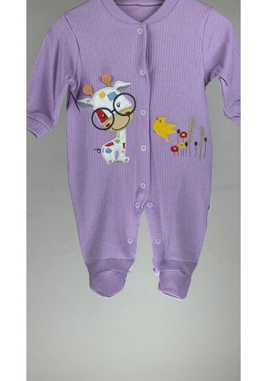 Zürafalı Çıtçıtlı %100 Kız Bebek Tulum 001