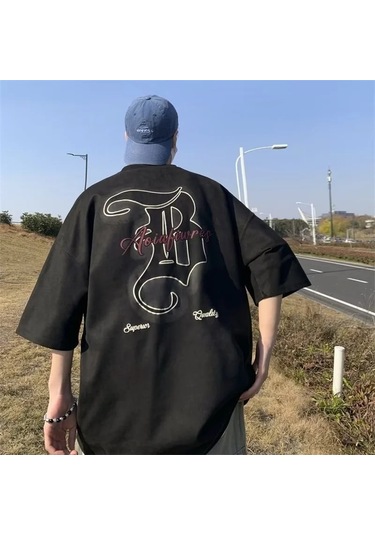 Snapbuy Retro Amerikan Gotik İçi Boş Tişört - Günlük Kısa Kollu Gevşek Baskılı - 8xlblackerkek Black