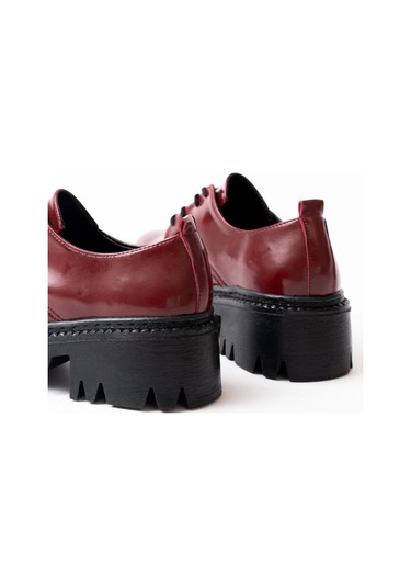Bordo Rugan Bağcıklı Günlük Yüksek Tabanlı Loafer Ayakkabı Bordo