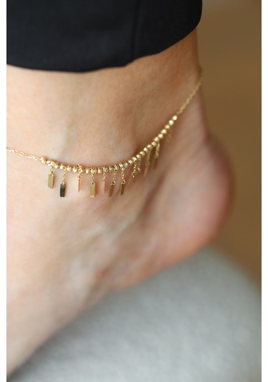 Yenigün Kuyumculuk 14 Ayar Altın Dorika Dizili Dikdörtgen Sallantılı Halhal Hll30031