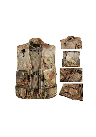 Suntek Erkekler Outdoor Çok Cepli Yelek Fly Fishing Photography - Çöl Kamuflajı Çok Renkli