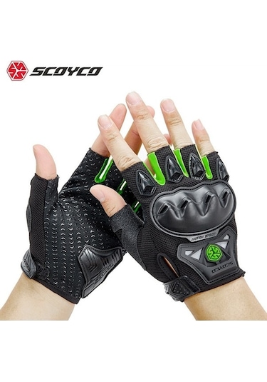 Kosona Yeşil Xl Bilek Korumalı Yarı Parmaklı Motosiklet Sürücü Eldiveni Mc29