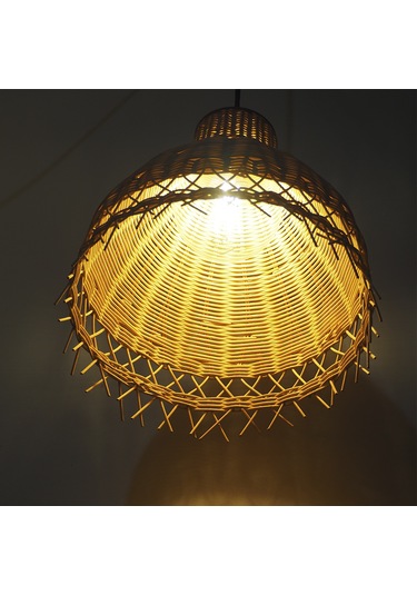 Rattan Bambu Sarkıt Avize: Tulıp 33x40cm Hasır