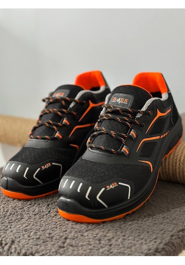 Bmes İş Güvenliği Ayakkabısı Çelik Burun Turuncu Taban S400 Siyah - Turuncu