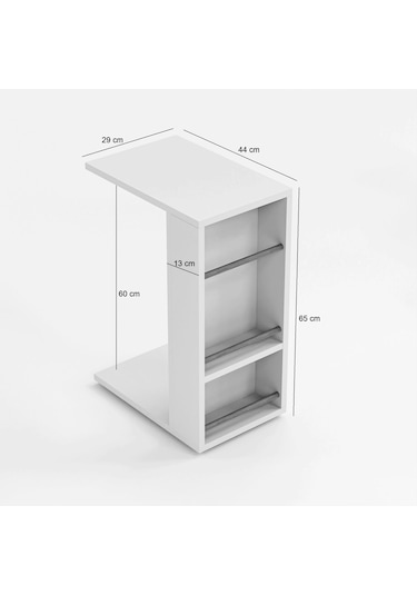 Tekerlekli Yan Sehpa Rulo Havlu Takılabilir Koltuk Sehpası C Sehpa Zigon Sehpa Beyaz