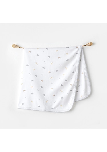 Erkek Bebek Battaniye Blanket 85x90 Little King Beyaz