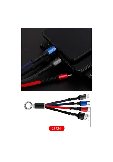 Woody Sofia Işıklı Anahtarlık Model 3 İn 1 Usb Çıkışlı Mikro,type-c Ve İphone Uyumlu Şarj Kablosu