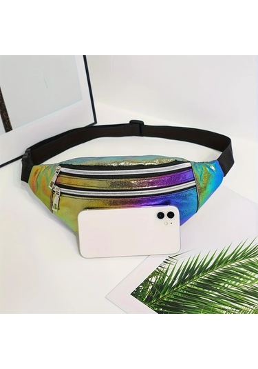 Fochsia Mavi Renkli Outdoor Bel Çantası, Yedi Renk Geçişli, Çapraz Omuz Çantası, Kamp Seyahat Günlük Kullanım Mavi