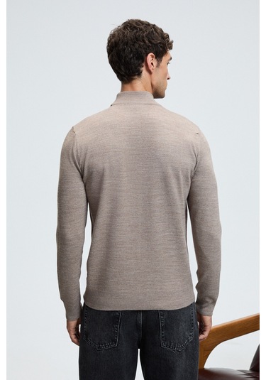 REBEL Erkek Yarım Balıkçı Yaka Basic Slim Fit Triko Vizon Kazak