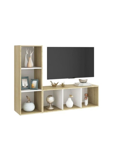 Tdesıgno Onur Kitaplıklı Televizyon Sehpası - Ünitesi -kitaplık-meşe Beyaz 120 Cm 6 Raflı Meşe - Beyaz