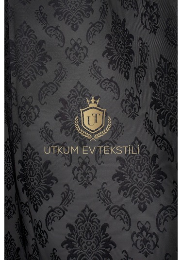 Damask Desen Siyah Örme Tül Perde 1012