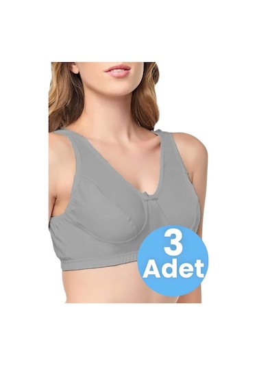 Tezzgelsin Kadın Pamuklu Penye Yarım Atlet 3 Adet Gri