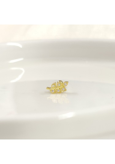 Başak Yaprak Gümüş Tragus Pıercıng - Altın Sarı Beyaz